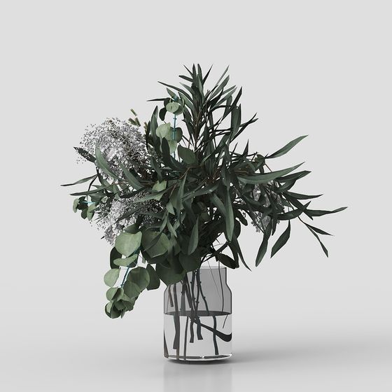 Natural Beauty in Glass Vase 3D model