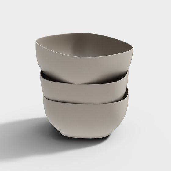 Low-Poly Bowl Set 3D model for Modern Design