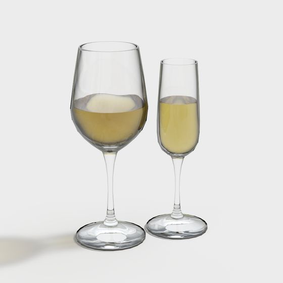 Stylish Wine and Champagne Glasses 3D model