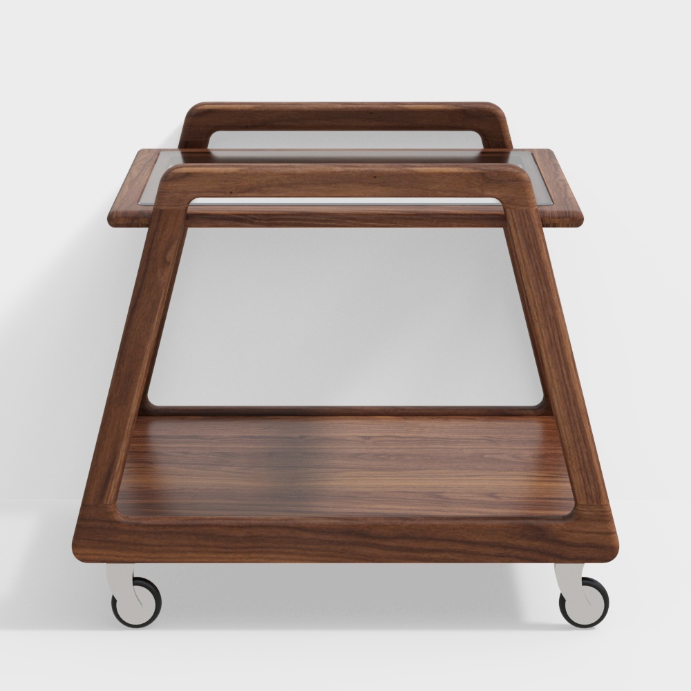 Xe đẩy đồ gỗ óc chó tự nhiên có bánh xe