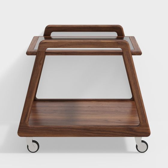 ウォールナット材天然木キャスター付きサイドワゴン