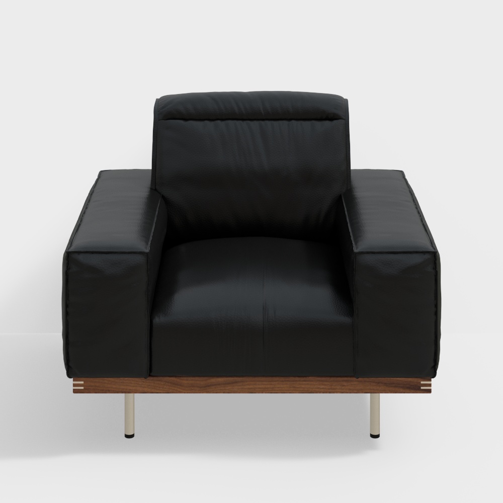 Walnut Wood Luxury Leather-Style Down Sofa Single Seat