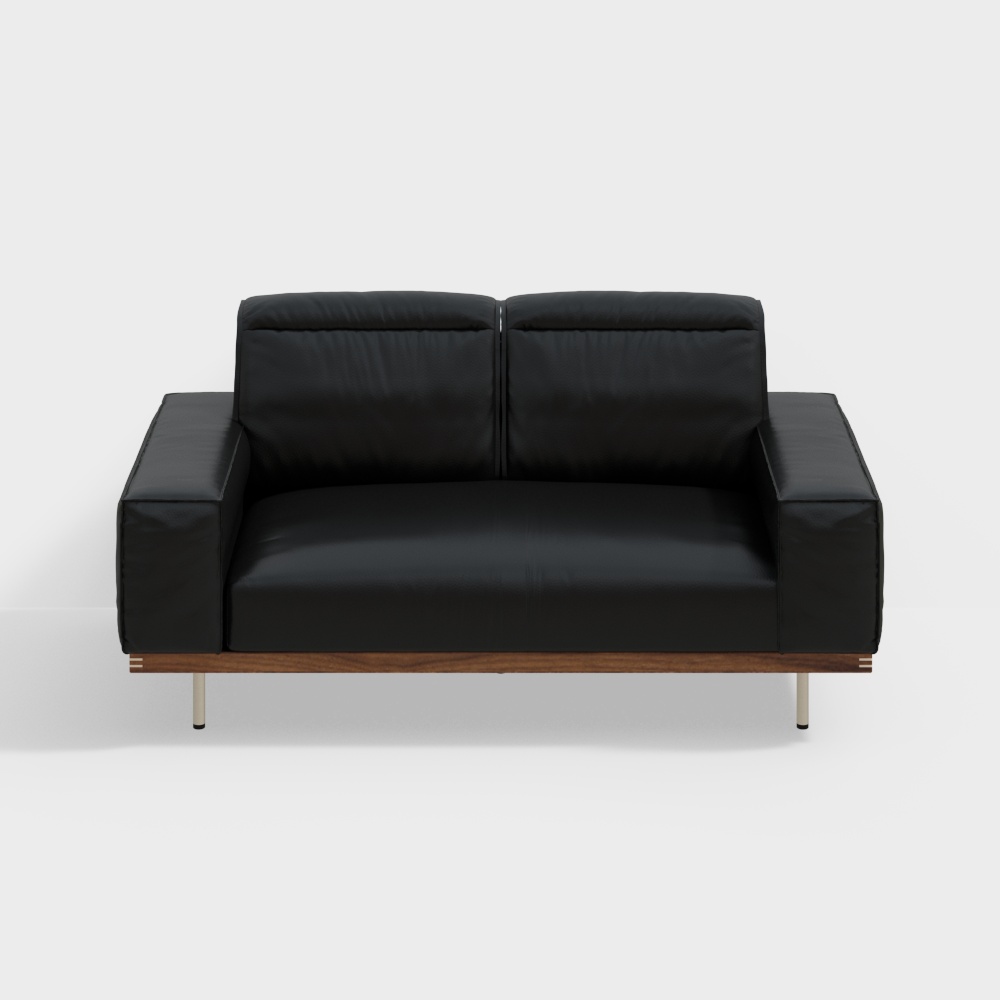 ウォールナット材レザー調高級ダウンソファ 2人掛け