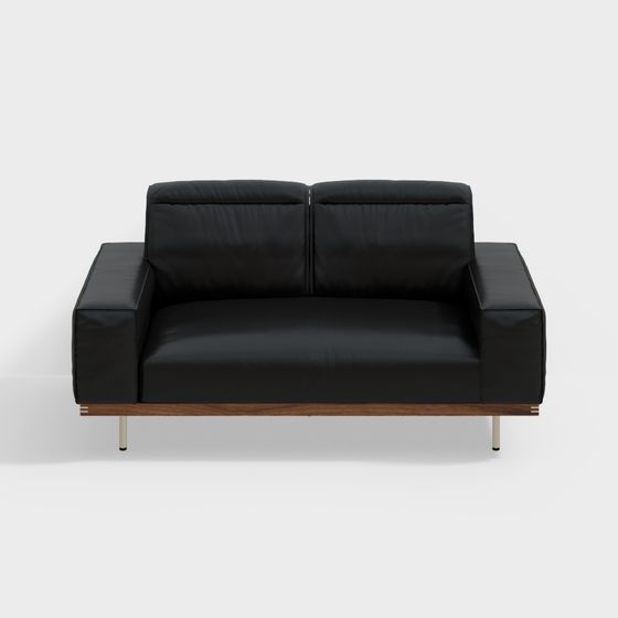 ウォールナット材レザー調高級ダウンソファ 2人掛け