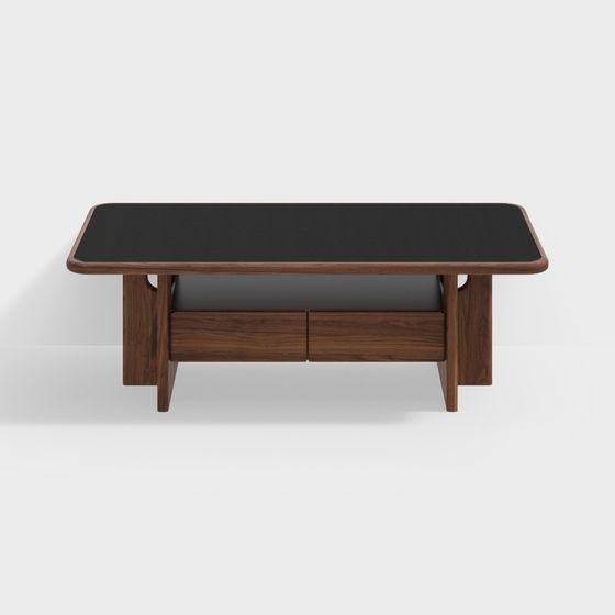 Walnut Ceramic Top Low Table