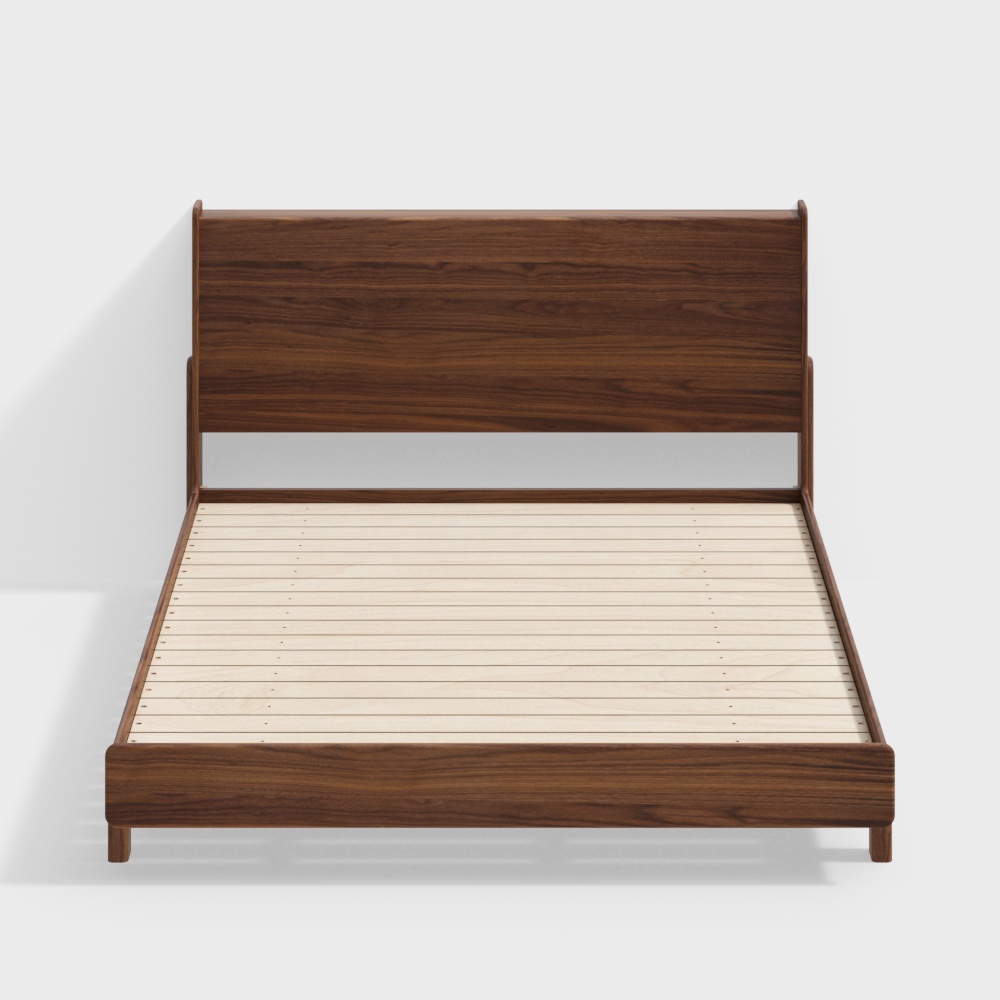 Walnut Slatted Bed King Size Without Mattress
