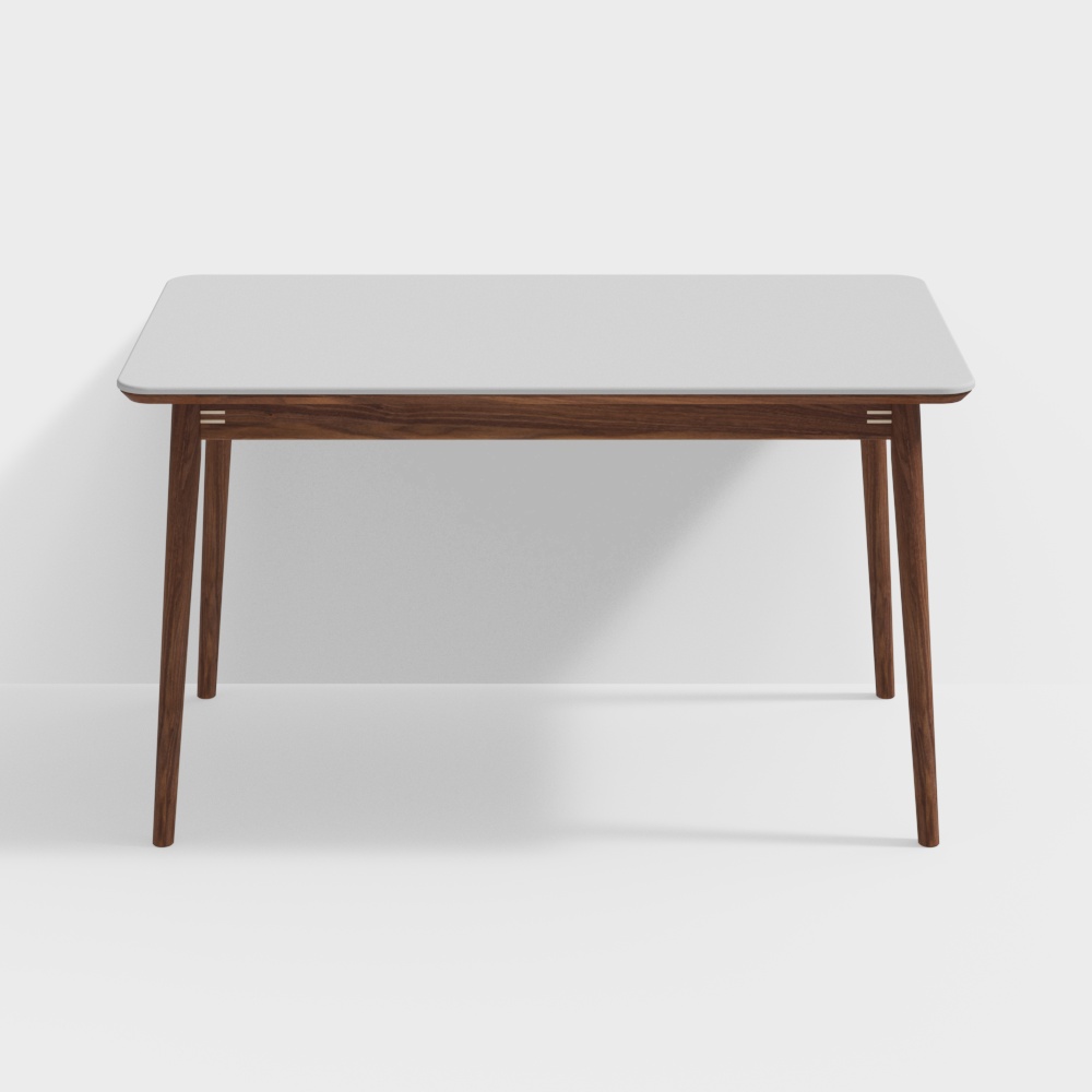 核桃木 單片陶瓷桌面白色餐桌 寬1400