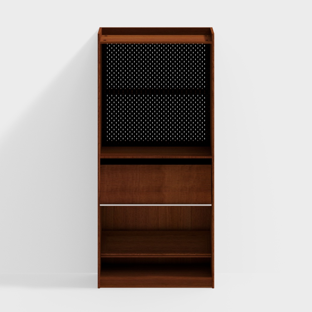 ツゲ材 壁面本棚ベンチ一体型 パンチングレギュラータイプ
