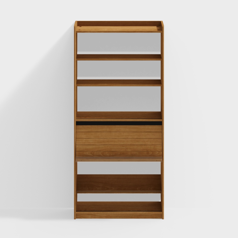 櫻桃木多功能木製書架 翻蓋門