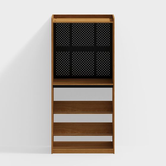 チェリー材多機能木製ブックシェルフ有孔ボード