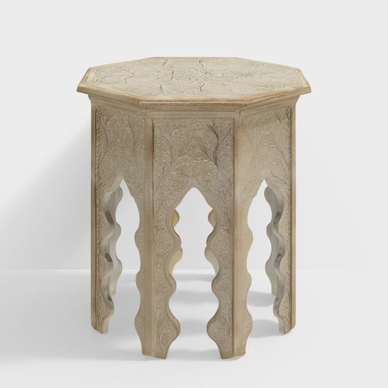 Hexagonal Carved Table 3D model