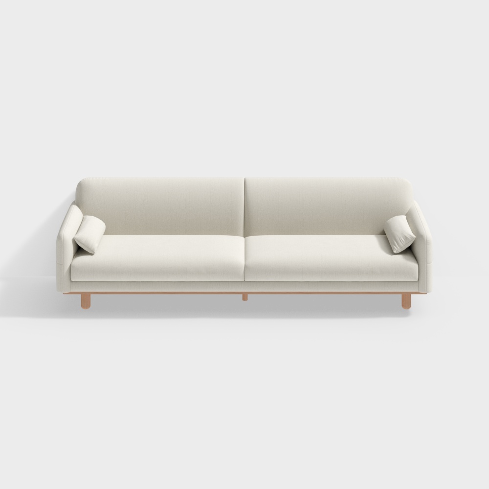 Sofá Blanco para Cuatro con Patas de Madera de Cerezo y Chenilla