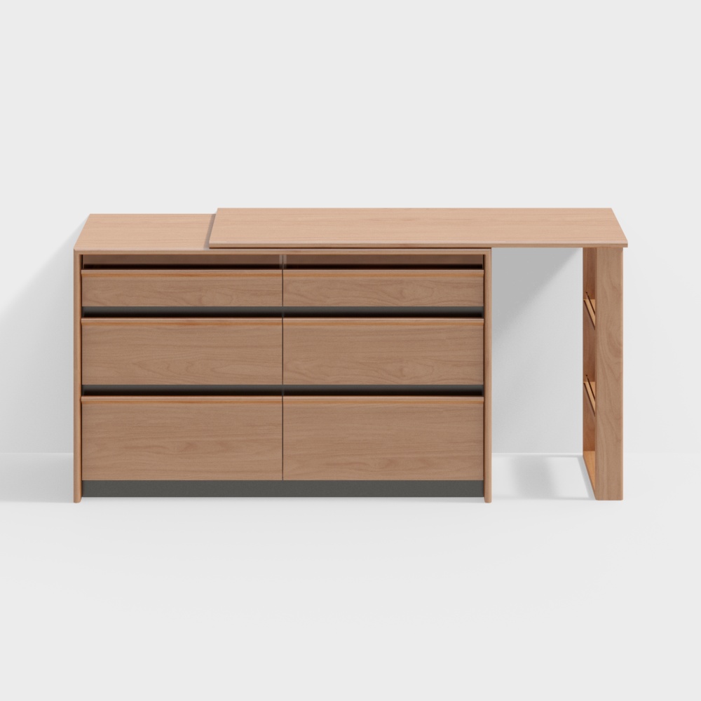 チェリー材 多機能収納デスク