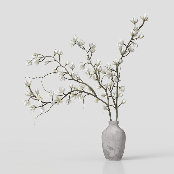 Elegant Vase with Magnolia Branch 3D model