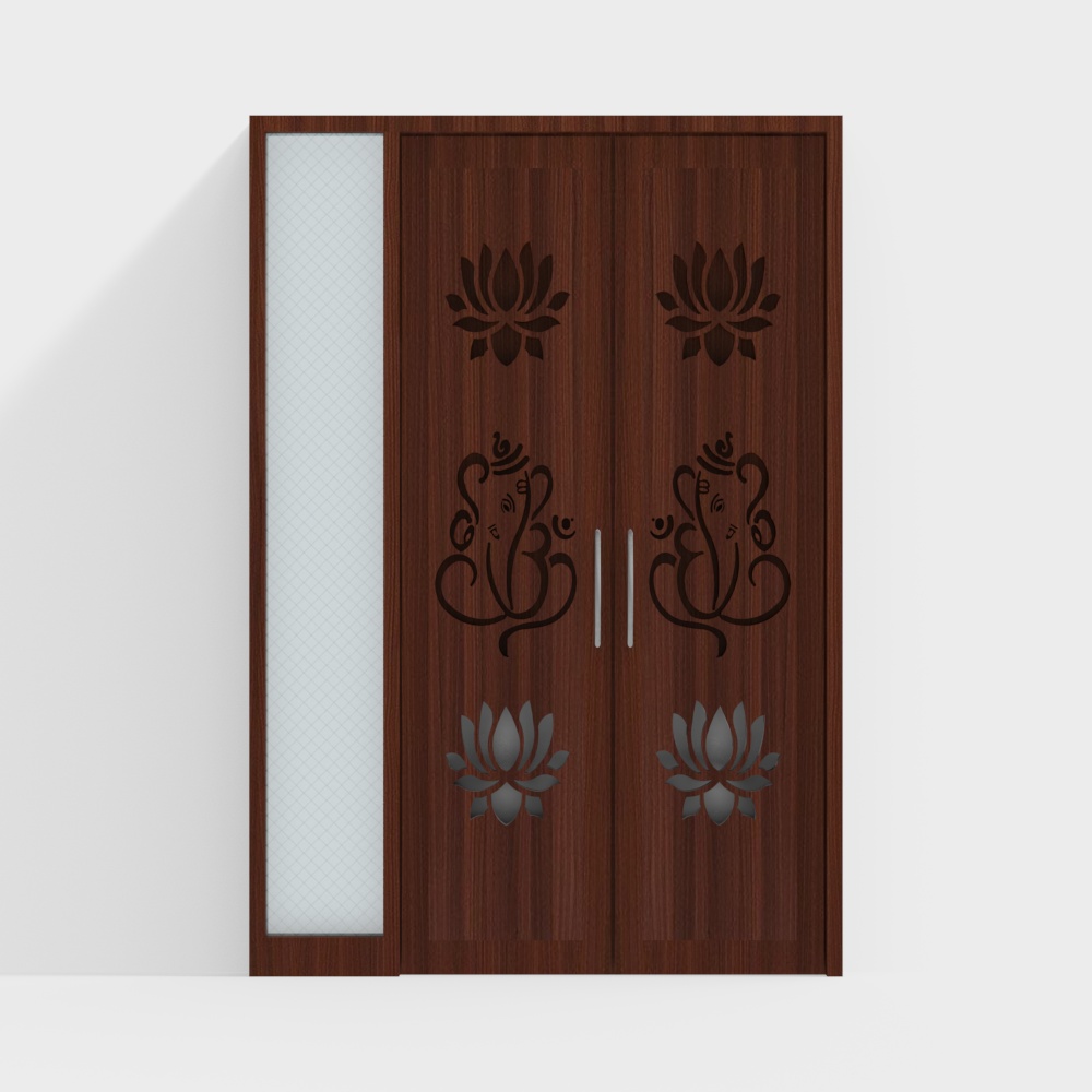 Pooja Door Wood with Glass Frame