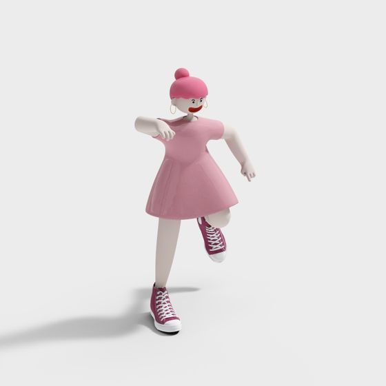 Happy Hop - Playful Pink Low Poly 3D model