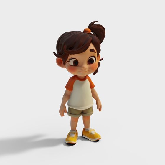 Charming Low-Poly Girl 3D Model Design