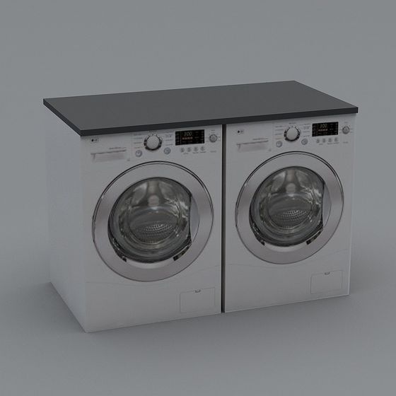 Stylish Dual Washing Machine 3D model for Modern Interiors