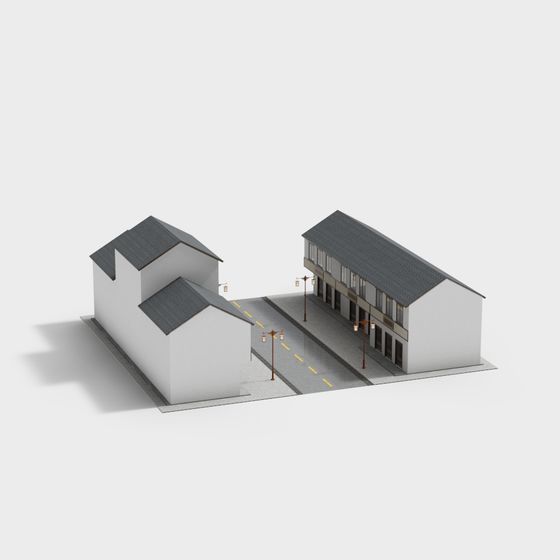 Stylish Low-Poly Town Corner 3D model