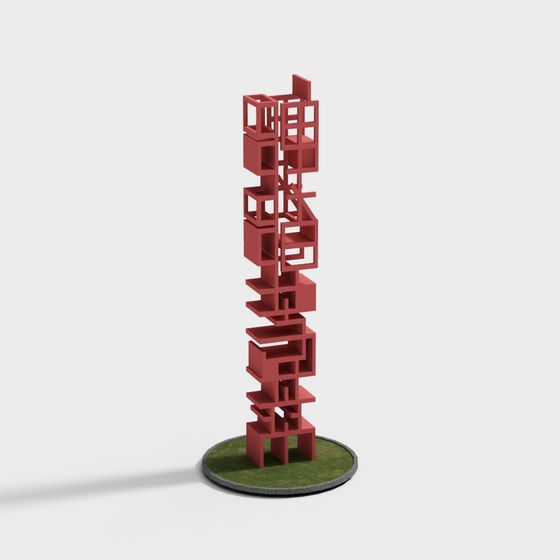 Urban Forest 3D model - A Marvel of Red Cubes