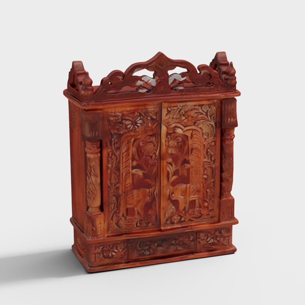 Agastya Solid Wood Free Standing Prayer Unit in Mela