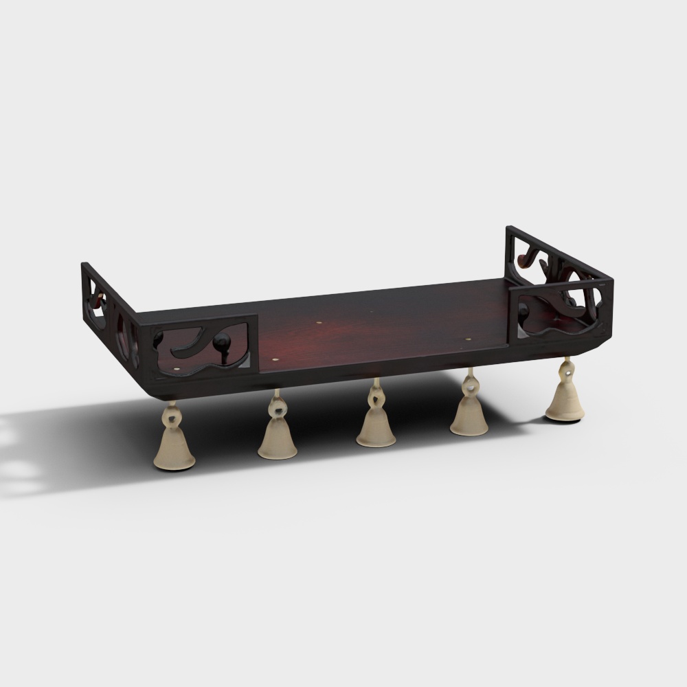 Brown Teak Wood Pooja Shelf with Bells