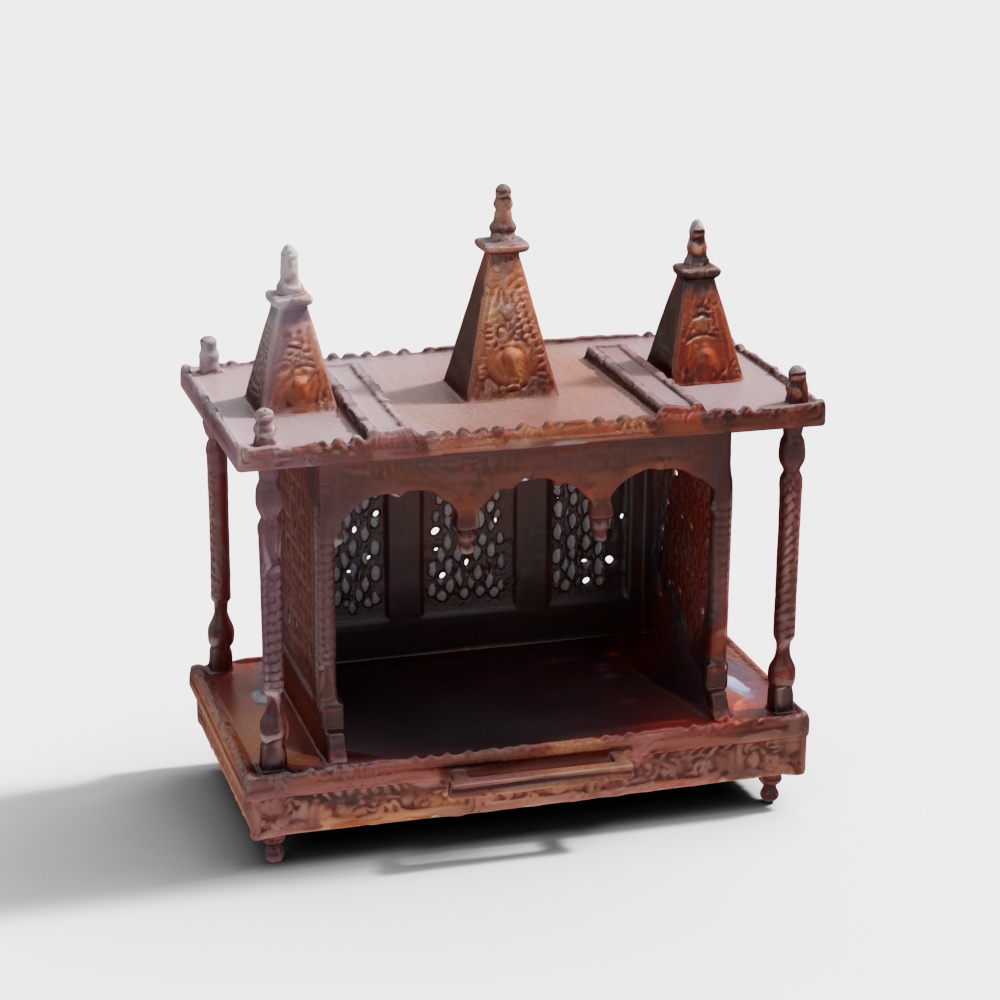 Dhruv Solid Wood Free Standing Prayer Unit in Mela