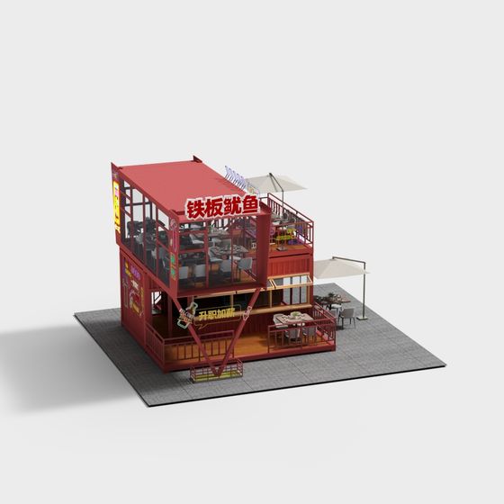 Vibrant Low-Poly Teppanyaki Squid Restaurant 3D model