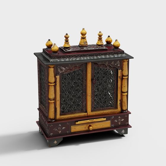 Oriental Antique Cabinet Low Poly 3D model