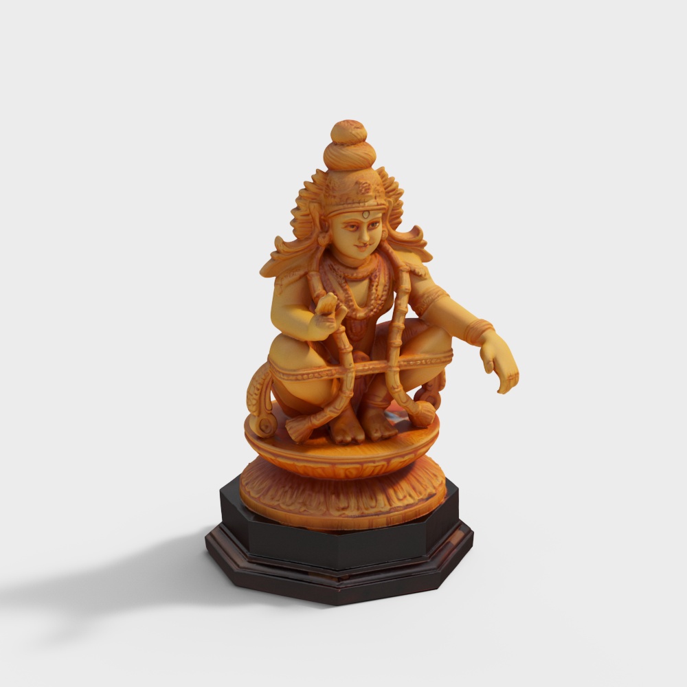 Ayyappa Statue - Wooden Hindu God Sculpture for Temple