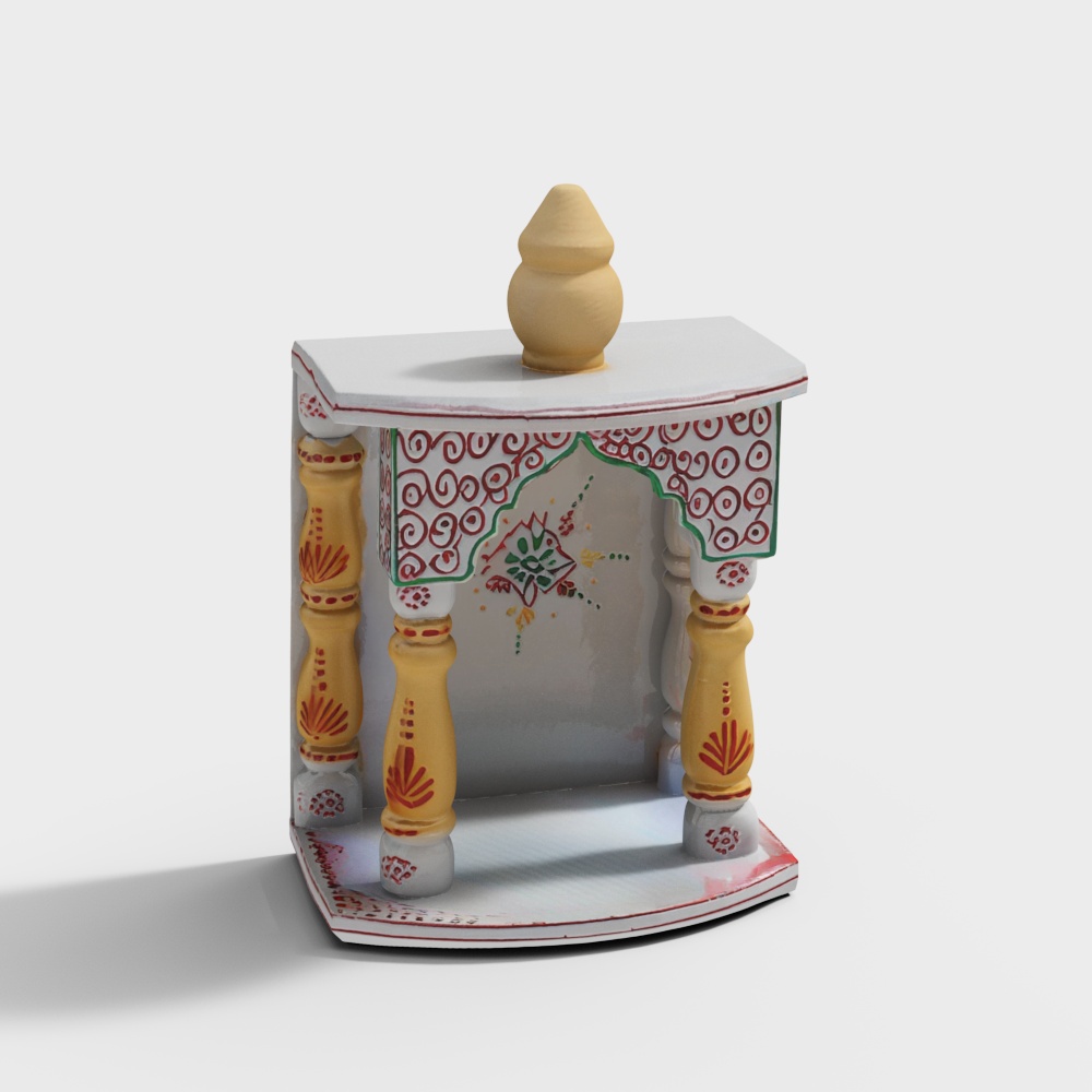 Wall Mounted Wooden Temple - White Painted Pooja Mandir