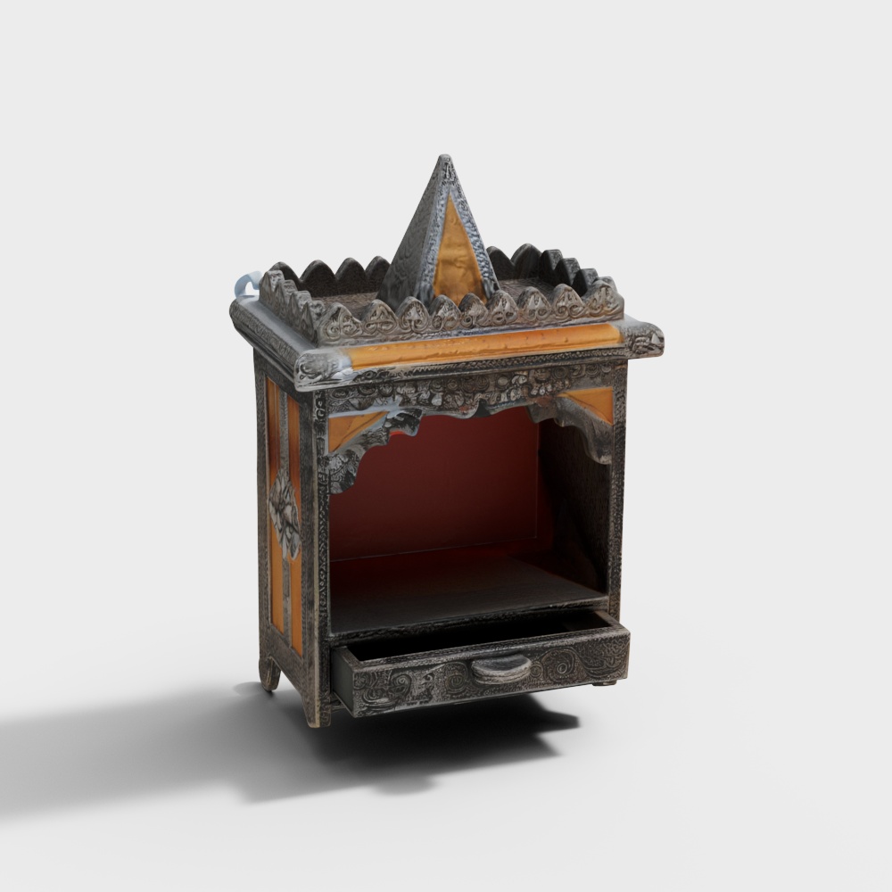 Pooja Mandir Worship Temple with Embossed Silver Color