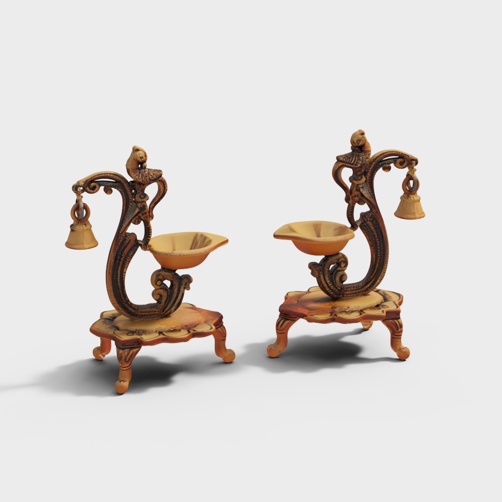 Pair of Brass Diya Oil Lamps for Home Garden Temple