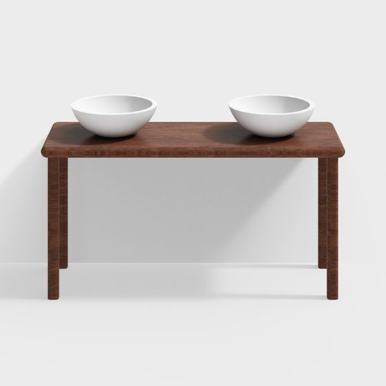 Wooden Dining Table and Bowl Set 3D model