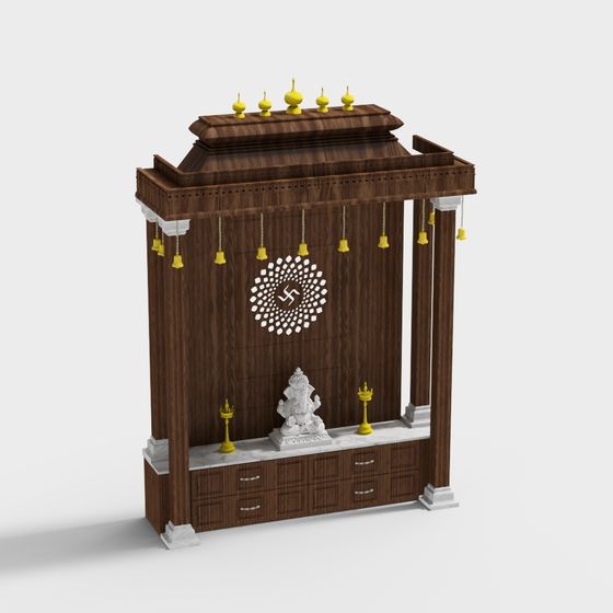 Elegant Low Poly Indian Altar 3D Model