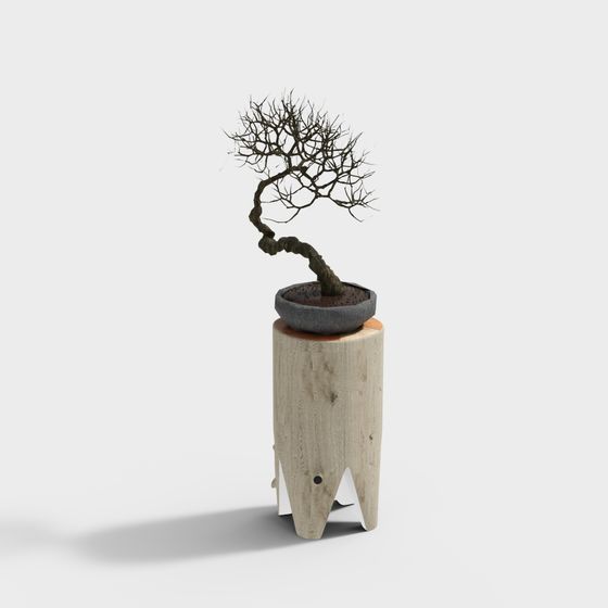 Low-Polygon Detailed Dead Wood Bonsai 3D Model