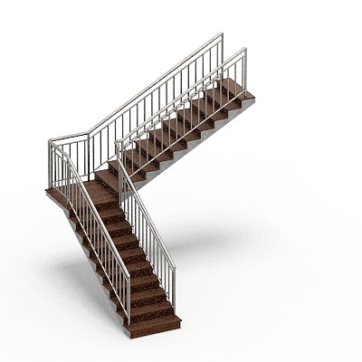 Stylish L Shaped Staircase 3D Model in Gray