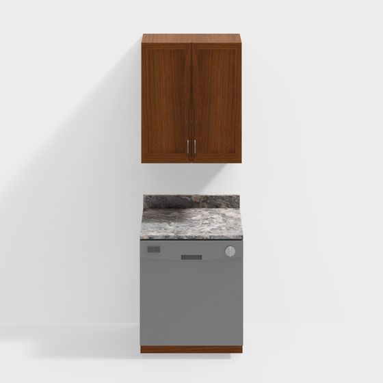 Elegant Low-Polygon Kitchen Cabinet 3D model