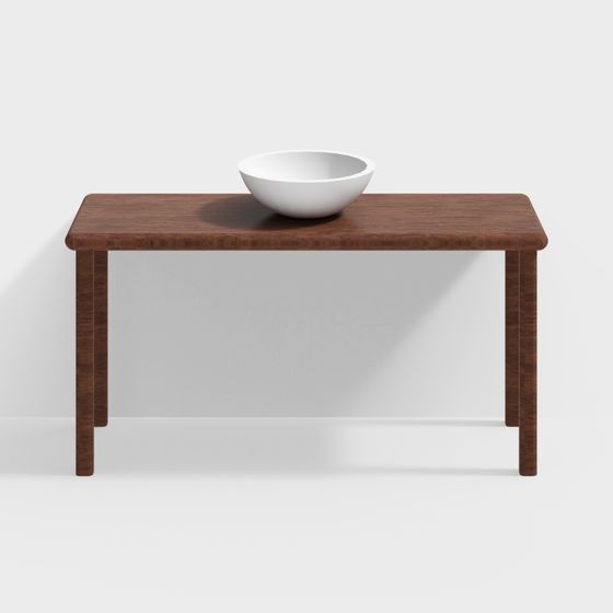 Low Polygon Wood Dining Table and Bowl 3D model