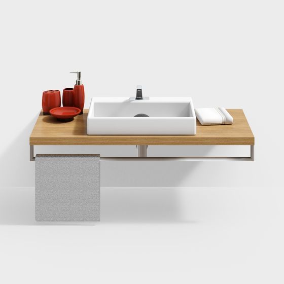 Elegant Wood and Ceramic Vanity Sink 3D model