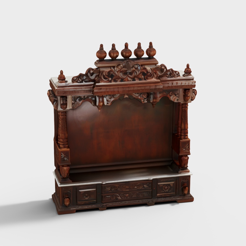 Large Designer Wooden Temple with Drawers