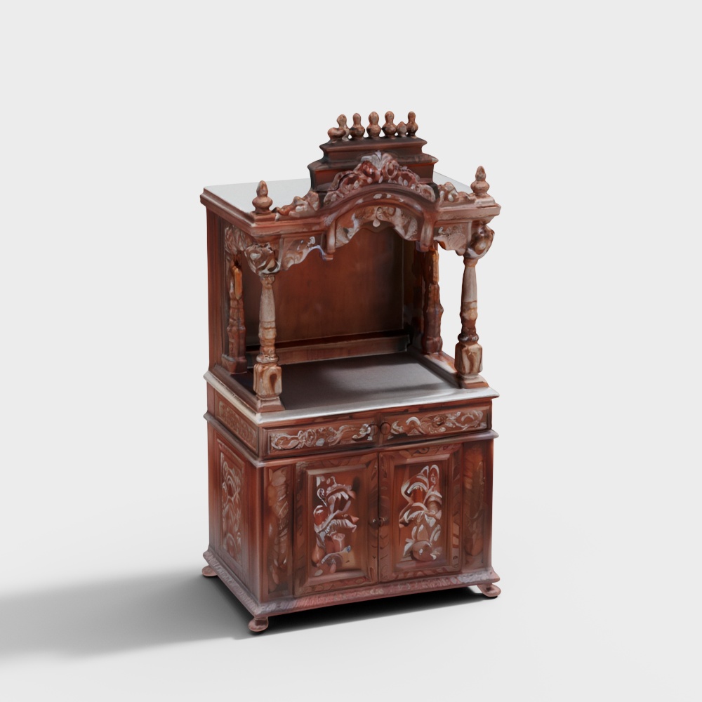 Large Designer Wooden Temple with Doors & Drawers