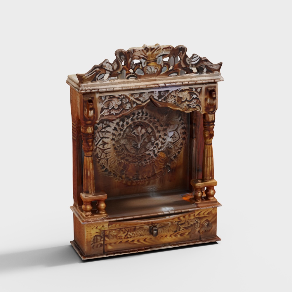 Aditi Solid Wood Free Standing Prayer Unit in Mela