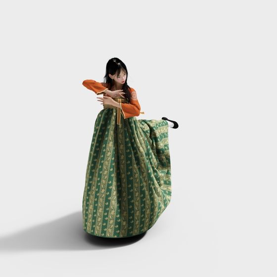 Traditional Hanbok Dancer 3D model for Creative Projects
