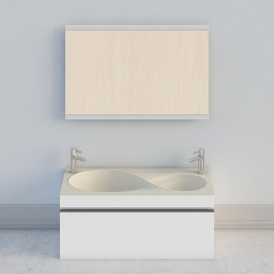 Stylish Double Sink Bathroom 3D model for Contemporary Spaces