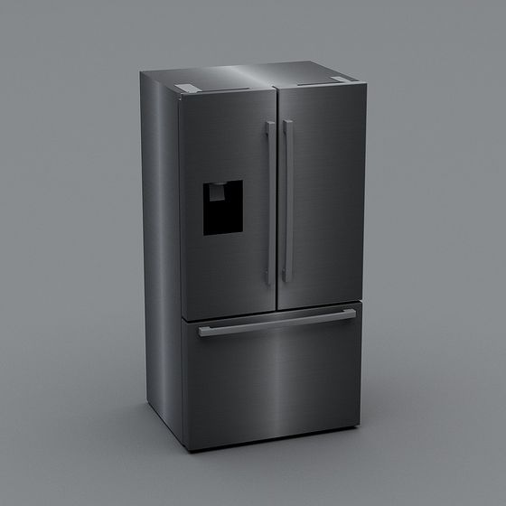 Sleek Stainless Steel French Door Refrigerator 3D model