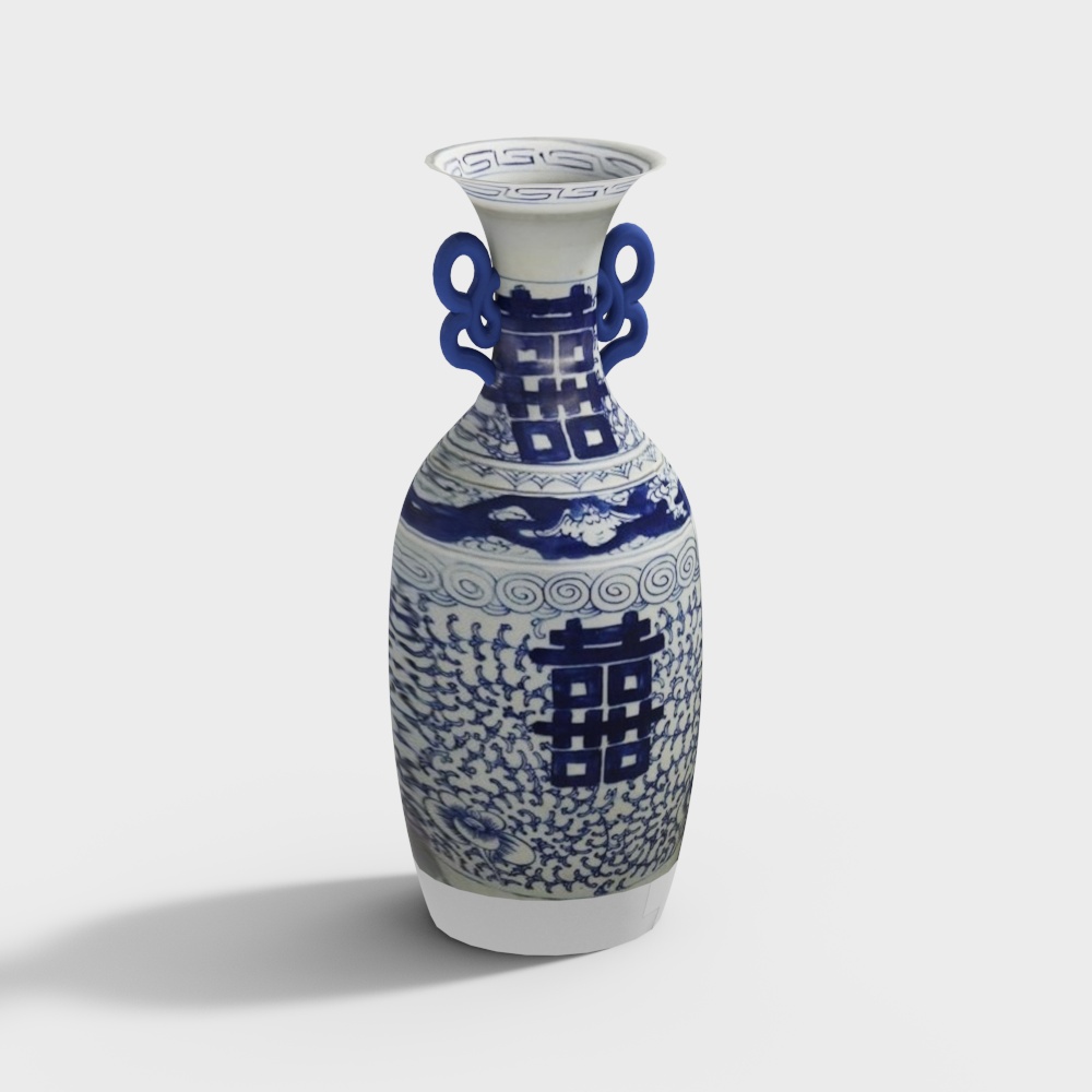 Elegant Blue and White Porcelain Vase 3D model