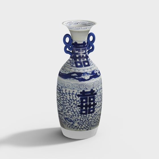 Elegant Blue and White Porcelain Vase 3D model