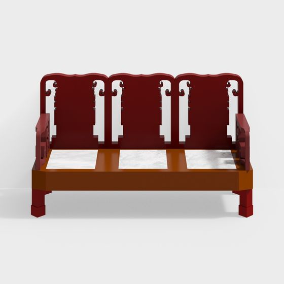 Classic Red Wood Sofa 3D Model