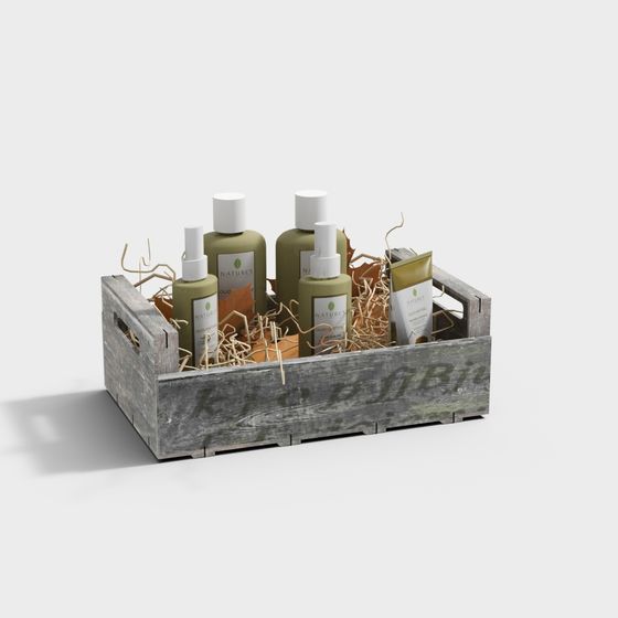 Wooden Storage Box and Skincare Set 3D model